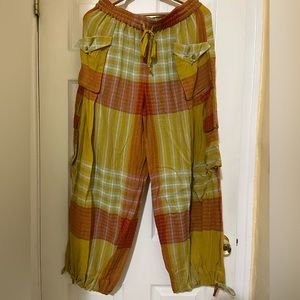 Linen, Plaid parachute pants